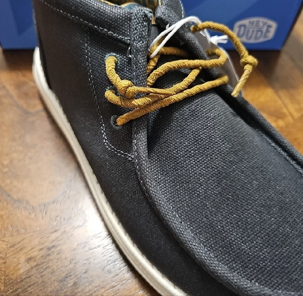 Hey Dude Wally Mid Waxed Navy Canvas Casual Men's Shoes with Tan Laces